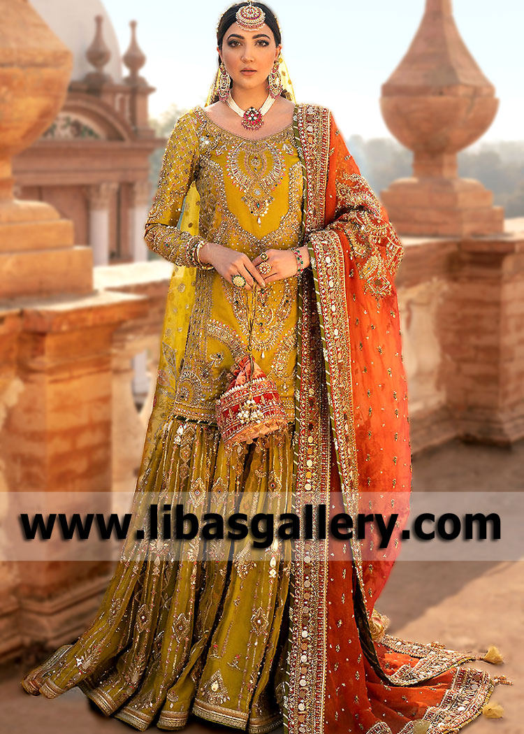 Lime Green Trabzon Bridal Gharara for Mehendi