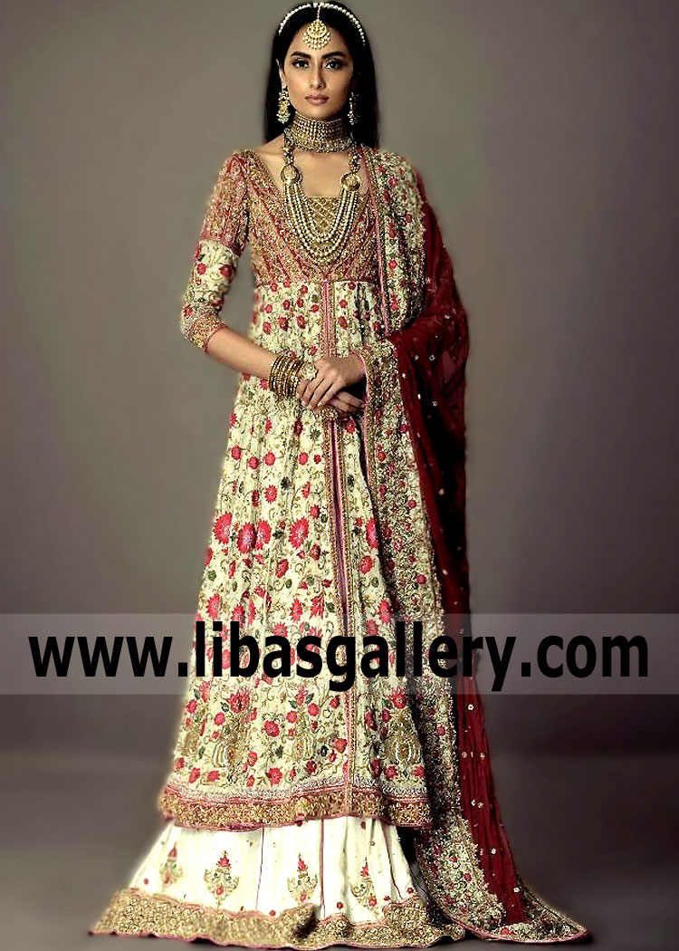 Cream Rosewood Astria Wedding Anarkali Lehenga Dress