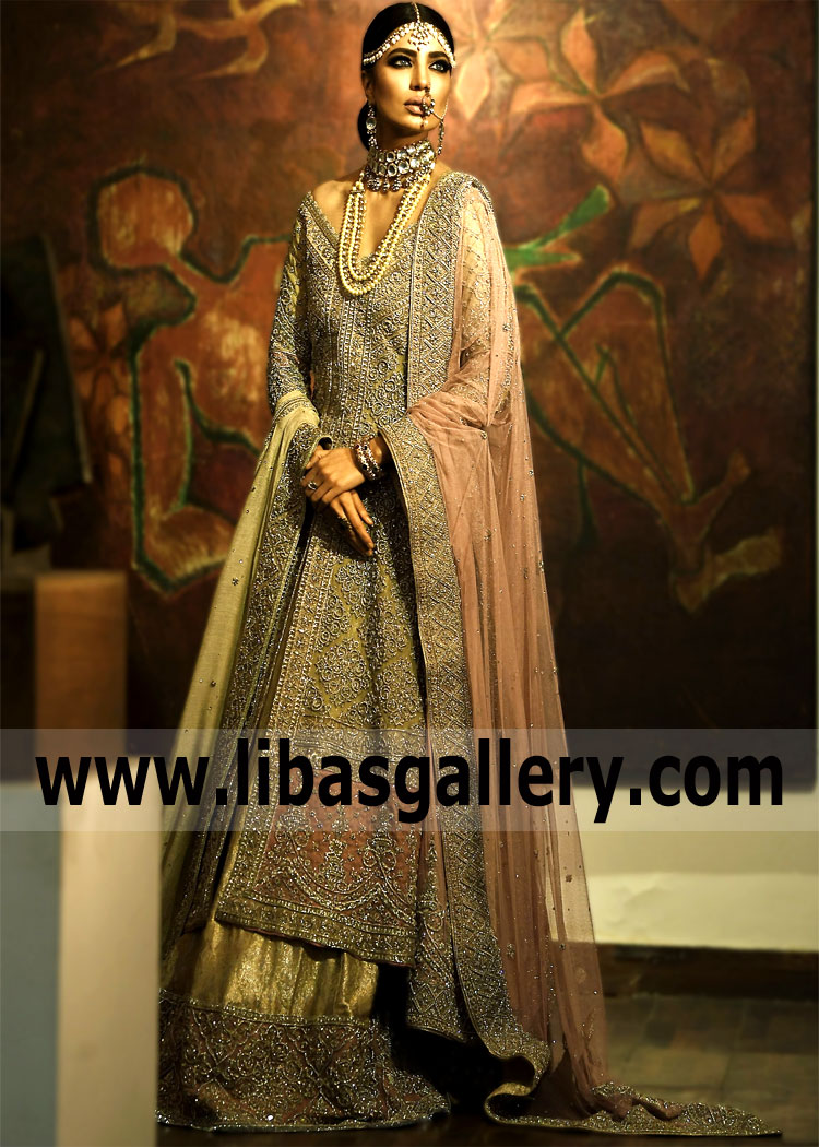 Brass Chamoisee Bernar Bridal Lehenga with Beautiful Embellishments