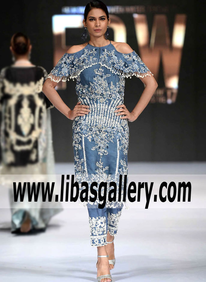 Modern Air Force Blue Cold shoulders Party Dress