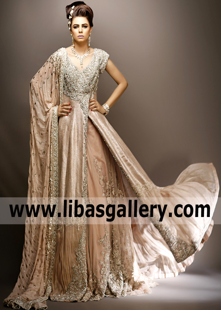 Dark Apricot Champerret Bridal Lehenga