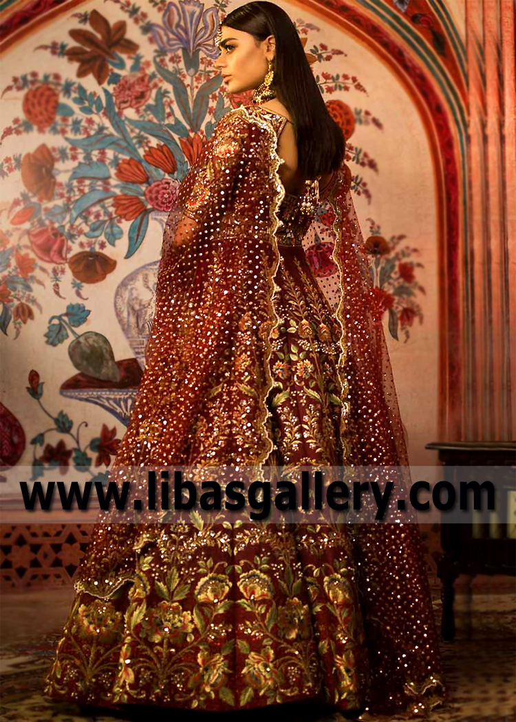 Maroon Alstroemeria Bridal Lehenga