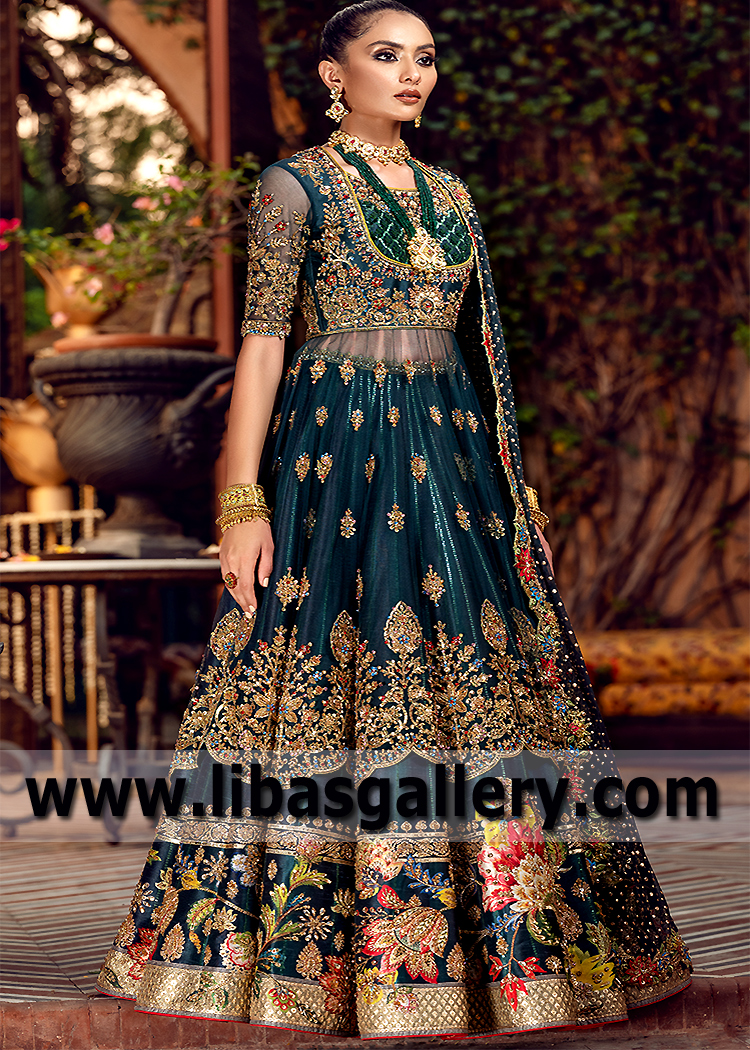 Bottle Green Freesia Pishwas Lehenga