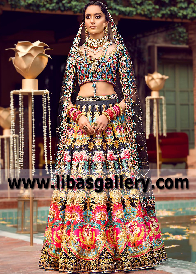 Black Malus Designer Wedding Lehenga
