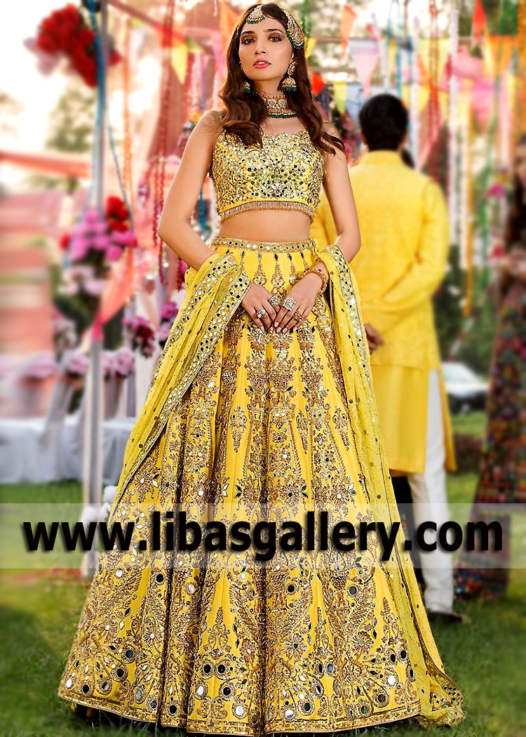 Vibrant Yellow Magnolia Mirror Work Lehenga Choli