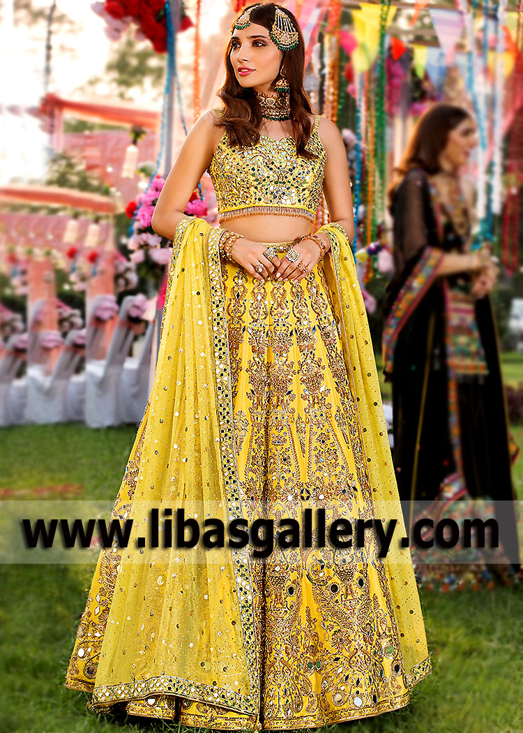 Vibrant Yellow Magnolia Mirror Work Lehenga Choli
