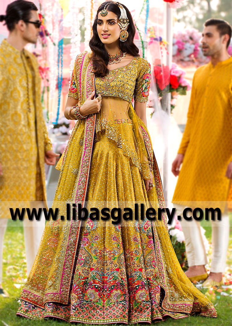 Unique Dandelion Gladiolus Peplum Bridal Lehenga