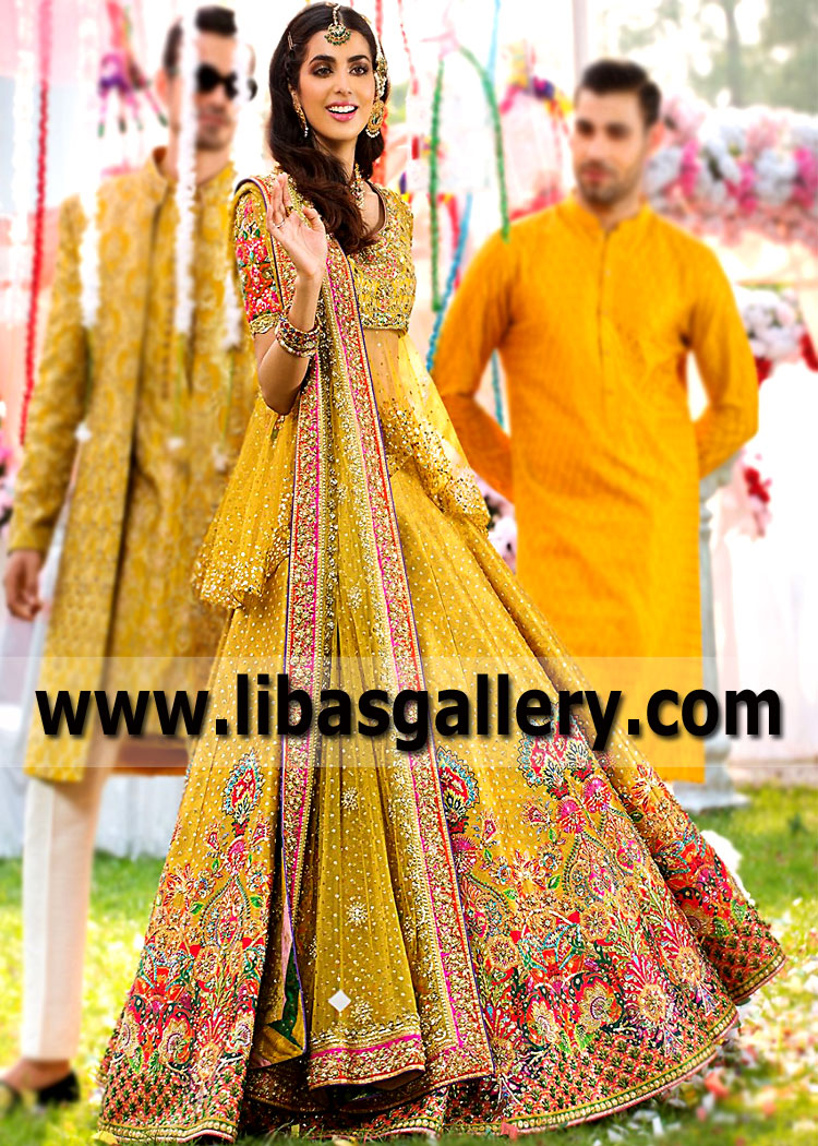 Unique Dandelion Gladiolus Peplum Bridal Lehenga