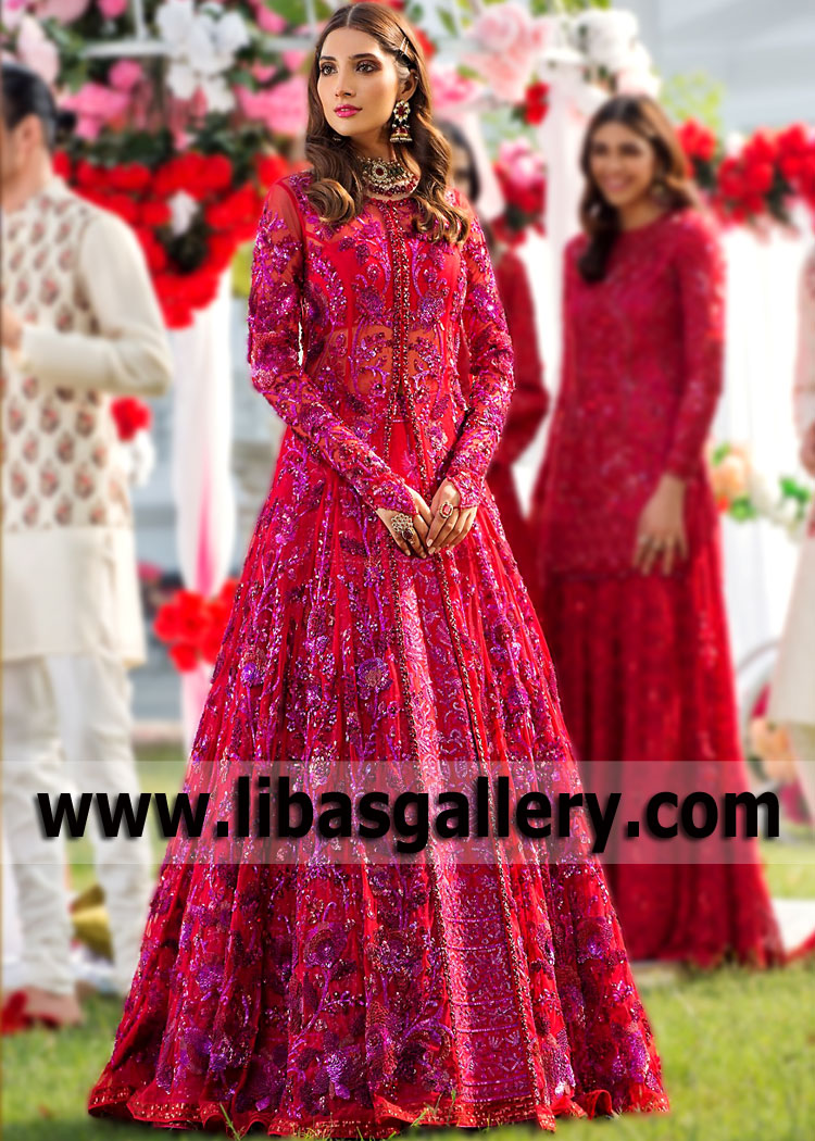 Alizarin Magenta Crinum Wedding Lehenga Online