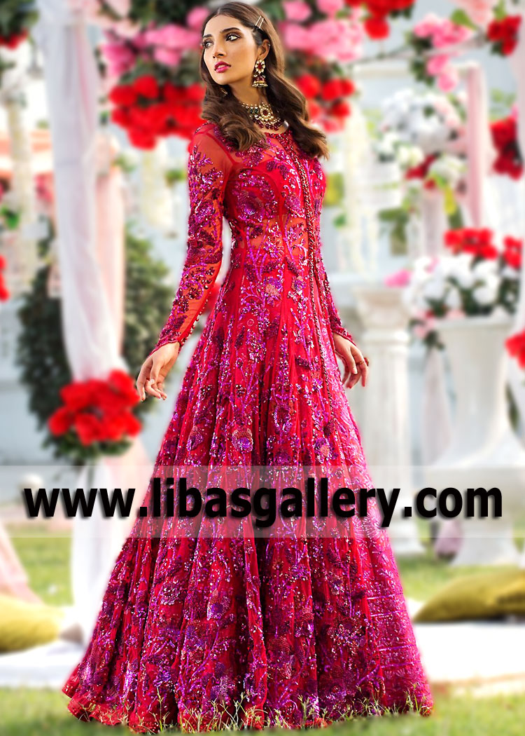 Alizarin Magenta Crinum Wedding Lehenga Online