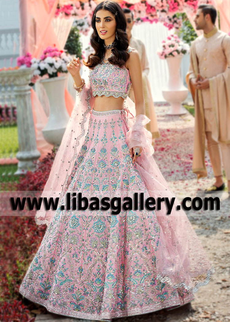 Cherry Blossom Pink Hydrangea Wedding Festive Lehenga