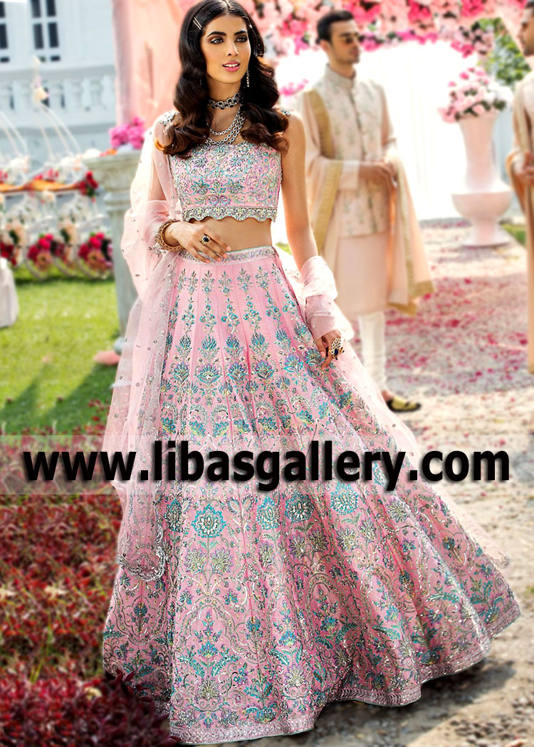 Cherry Blossom Pink Hydrangea Wedding Festive Lehenga