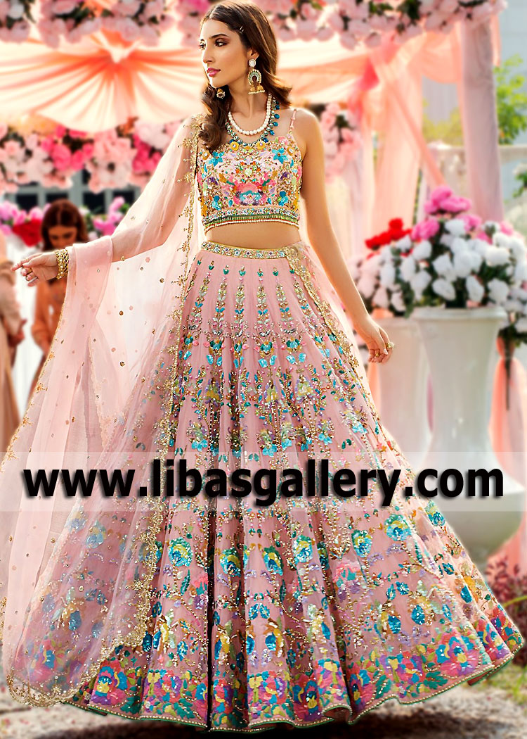 Light pink Crocus Bride Sister Lehenga Dress