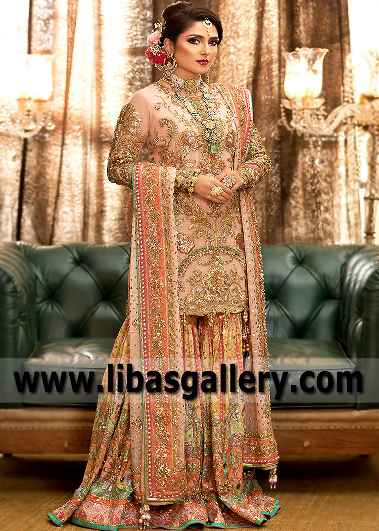 Apricot Mallow Bridal Walima Gharara