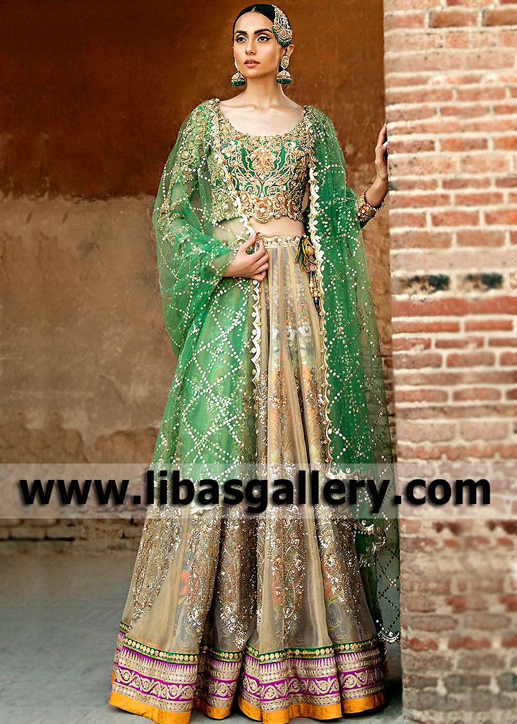 Dark Spring Green Tansy Bridal Lehenga