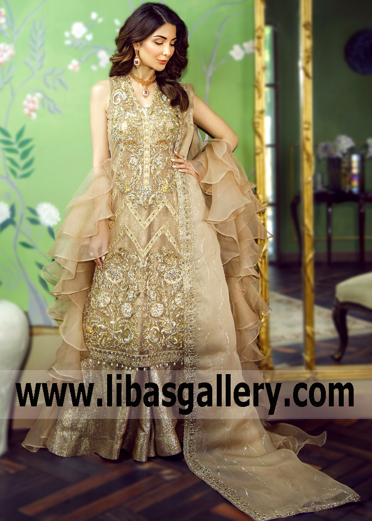 Tan Flora Formal Sharara