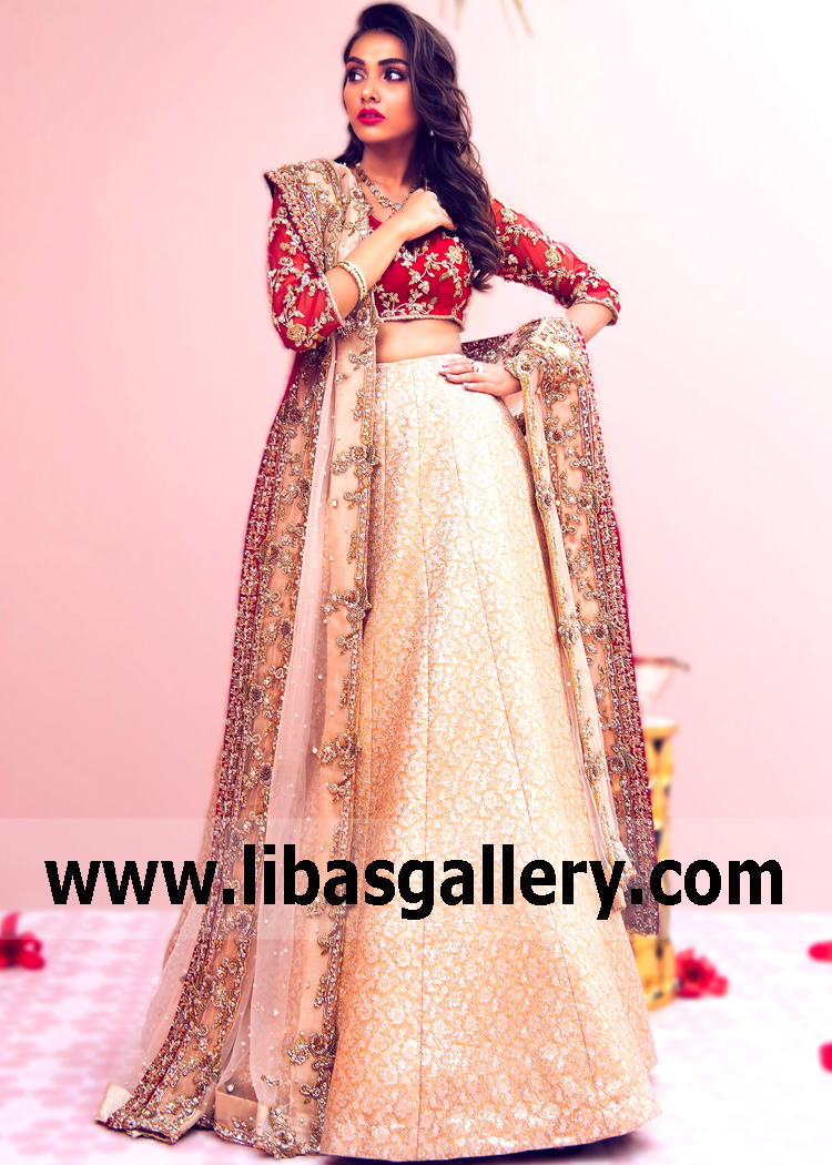 Crimson Peach Chabrier Lehenga