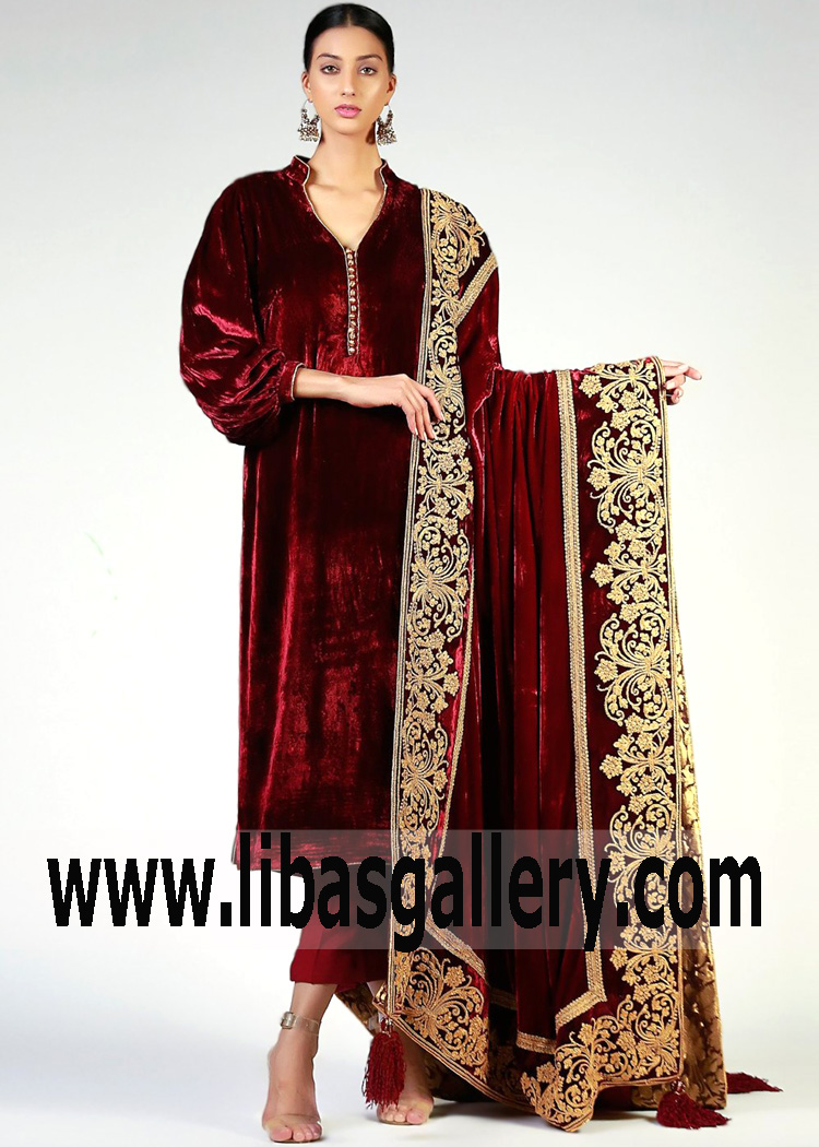 Dark Maroon Safflower Velvet Shawl