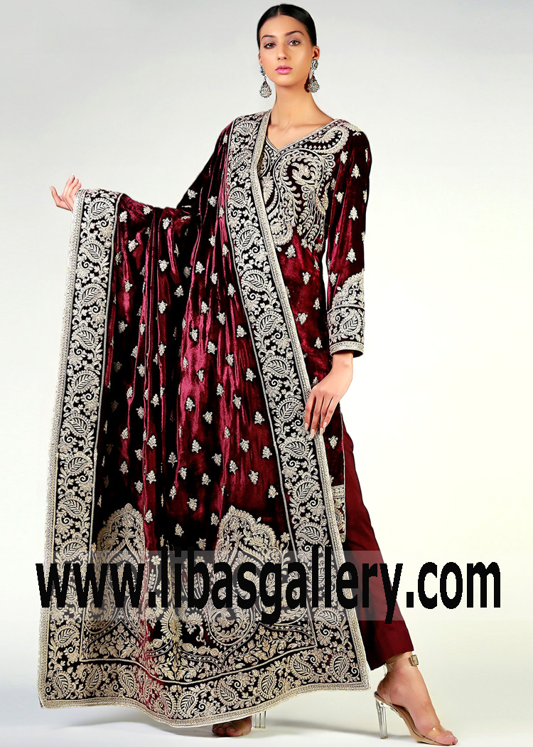 Dark Scarlet Zinnia Velvet Dress