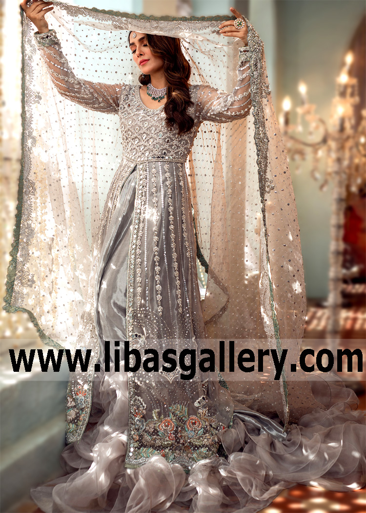 Grey Fleur Ruffle Lehenga