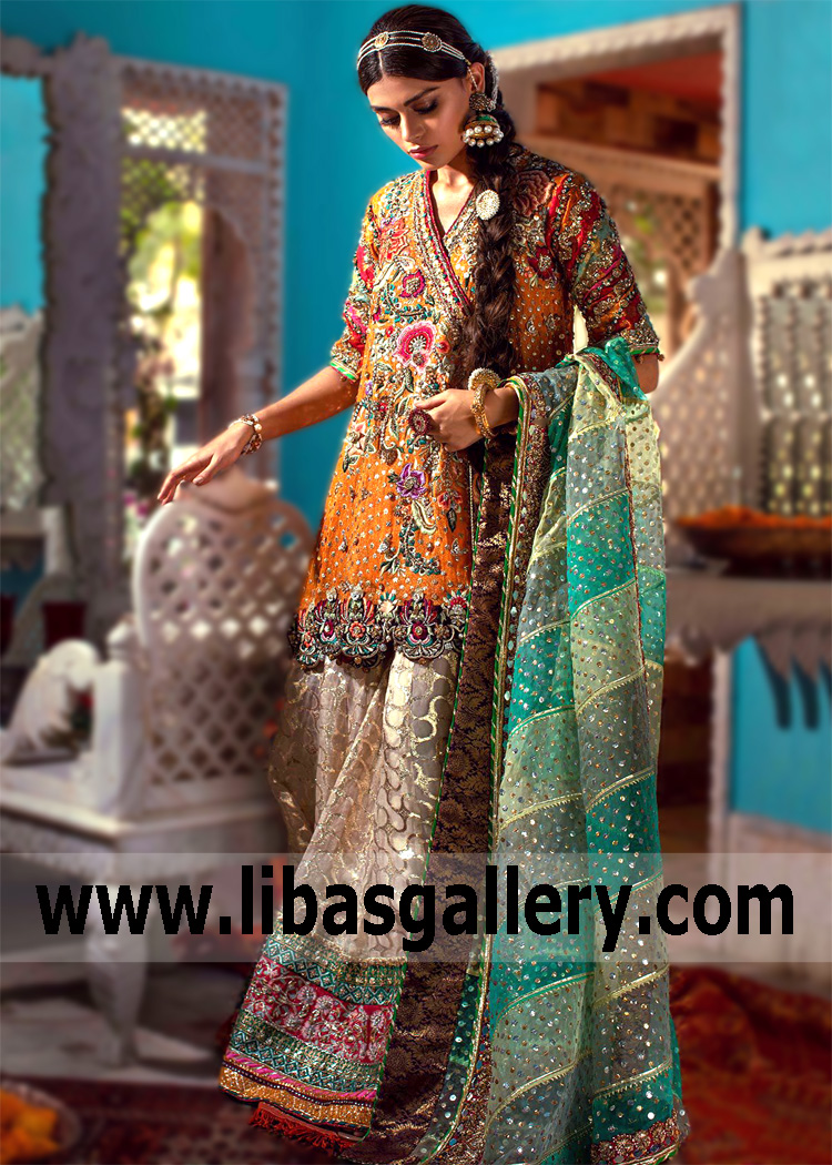 Best Angrakha Suits for Wedding Bromley London UK Latest Angrakha Suits with Sharara for Wedding