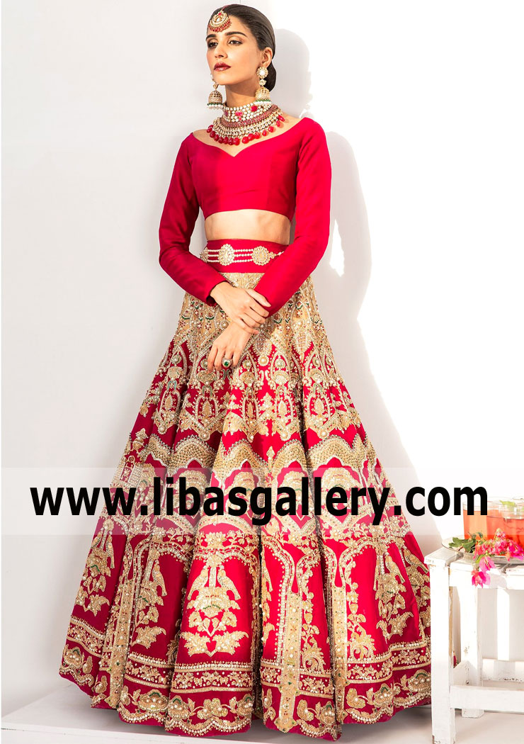 Mordant Red Aster Wedding Lehenga for Rukhsati