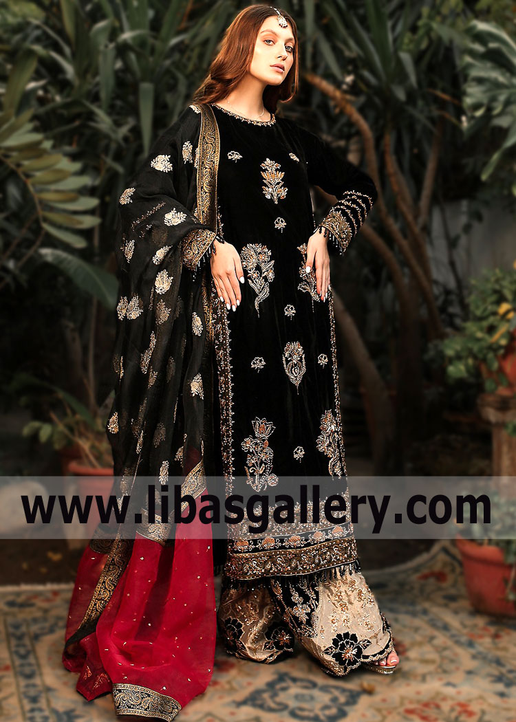 Black Amfie Embellished Palazzo Suit with Long Shirt