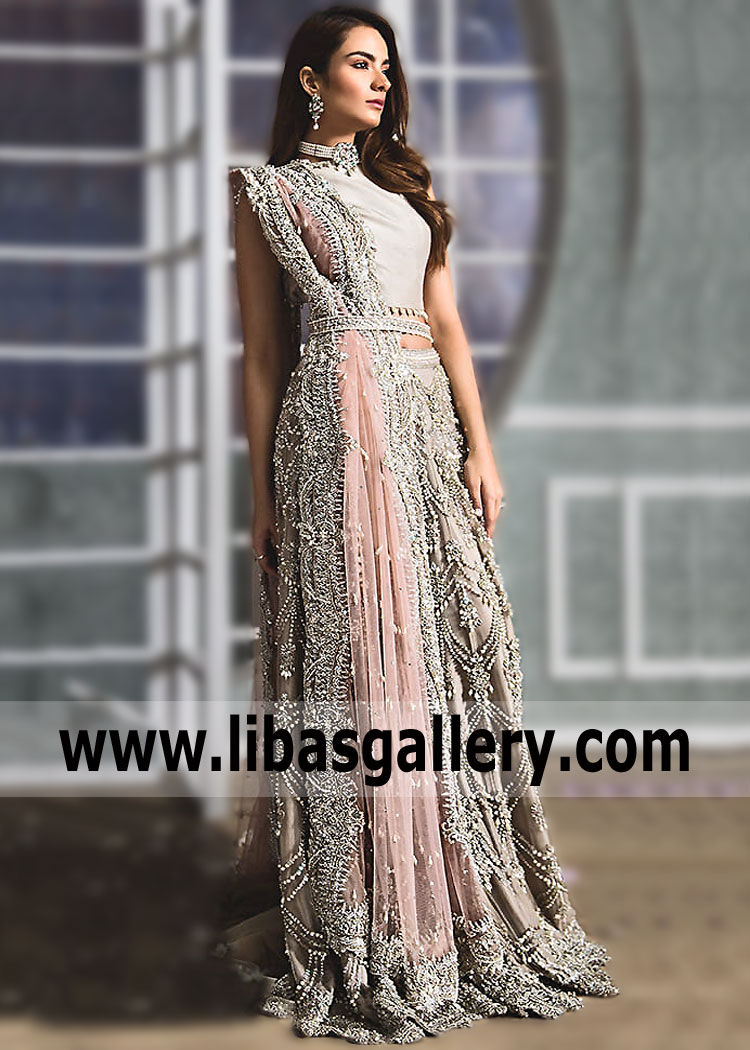 Grey Rose gold Maluma Wedding Guest Lehenga Choli