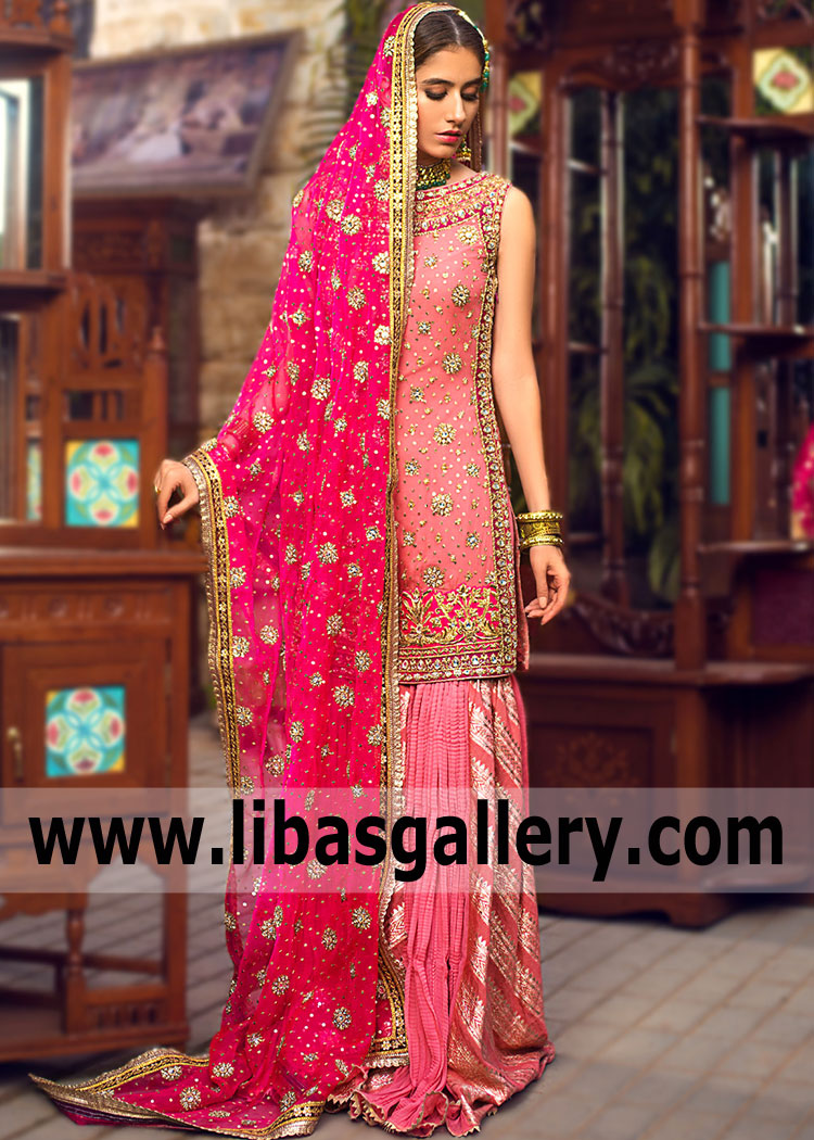 Candy Pink Wisteria Engagement Wedding Gharara