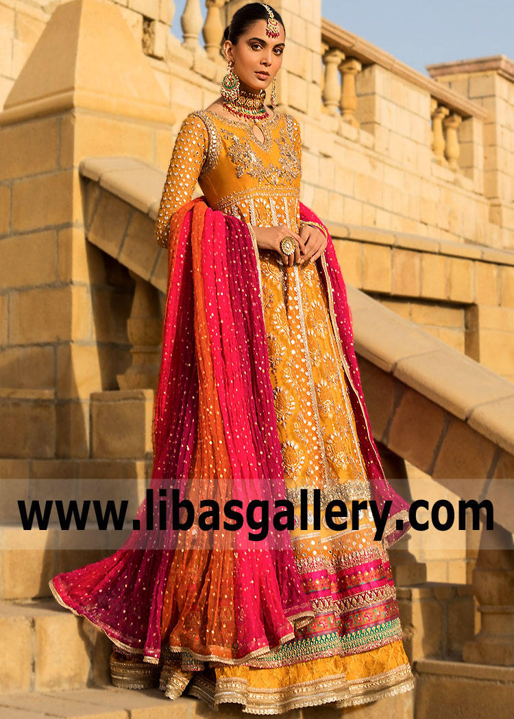 Pastel Orange Angelonia Anarkali Dress with Sharara