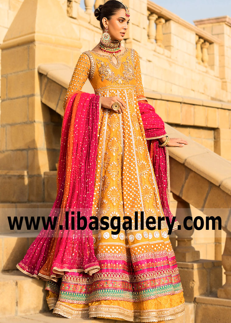 Pastel Orange Angelonia Anarkali Dress with Sharara