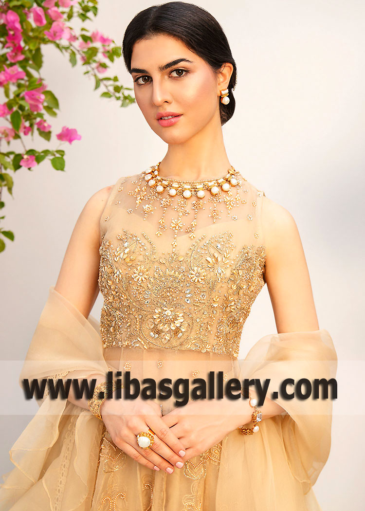 Champagne Gold Magnolia Anarkali Sharara Suit