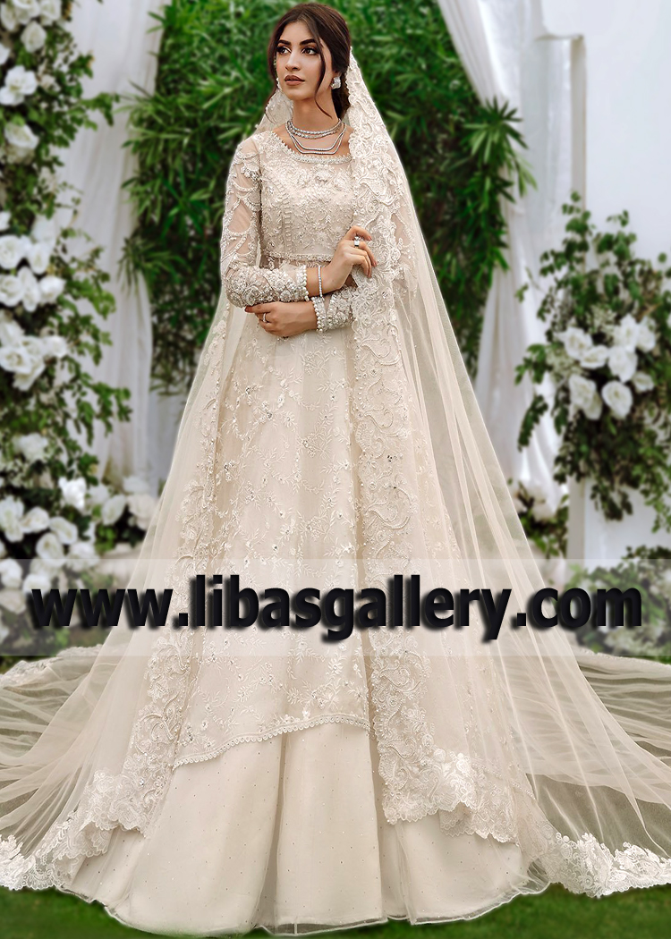 Isabelline Asti Bridal Lehenga with Gorgeous Cathedral Length Veil