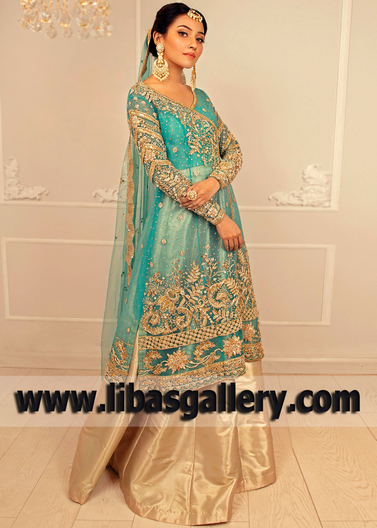 Sea Green Astoria Angrakha Style Dress for Wedding and Evenings