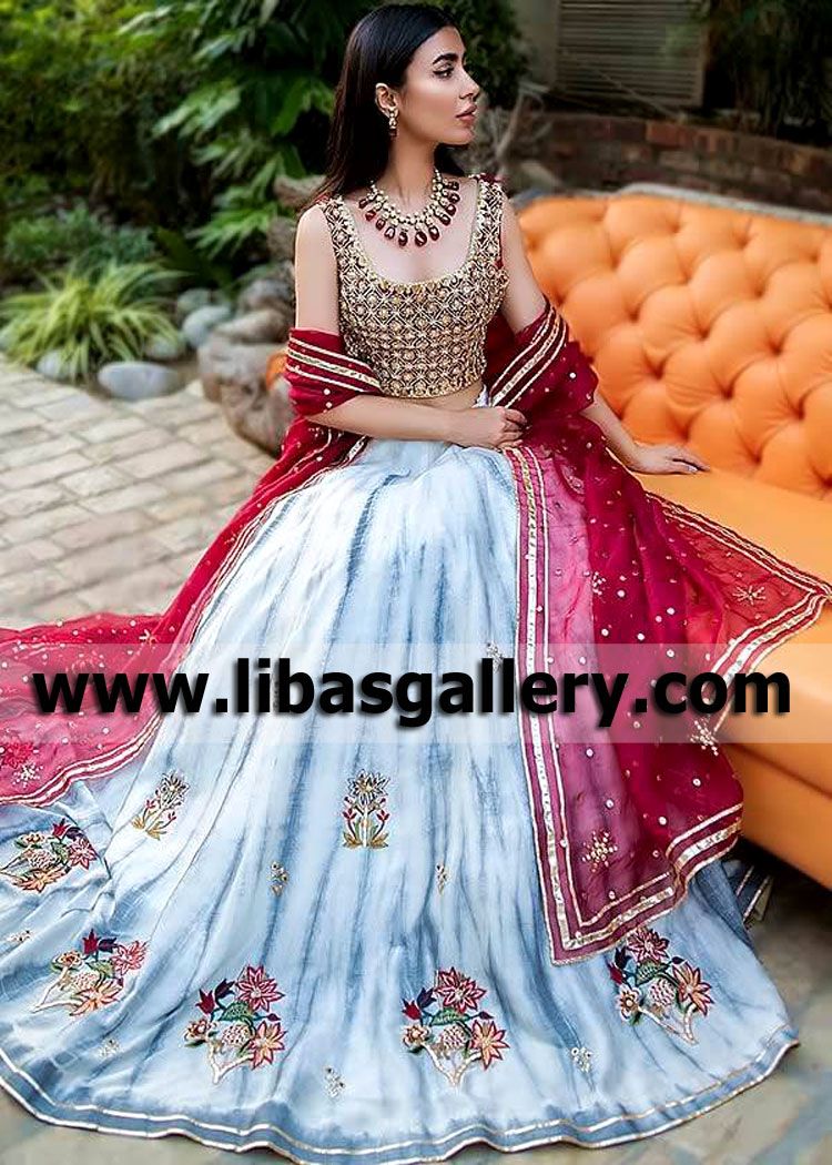 Airforce Blue White Kalmia Wedding Lehenga Design