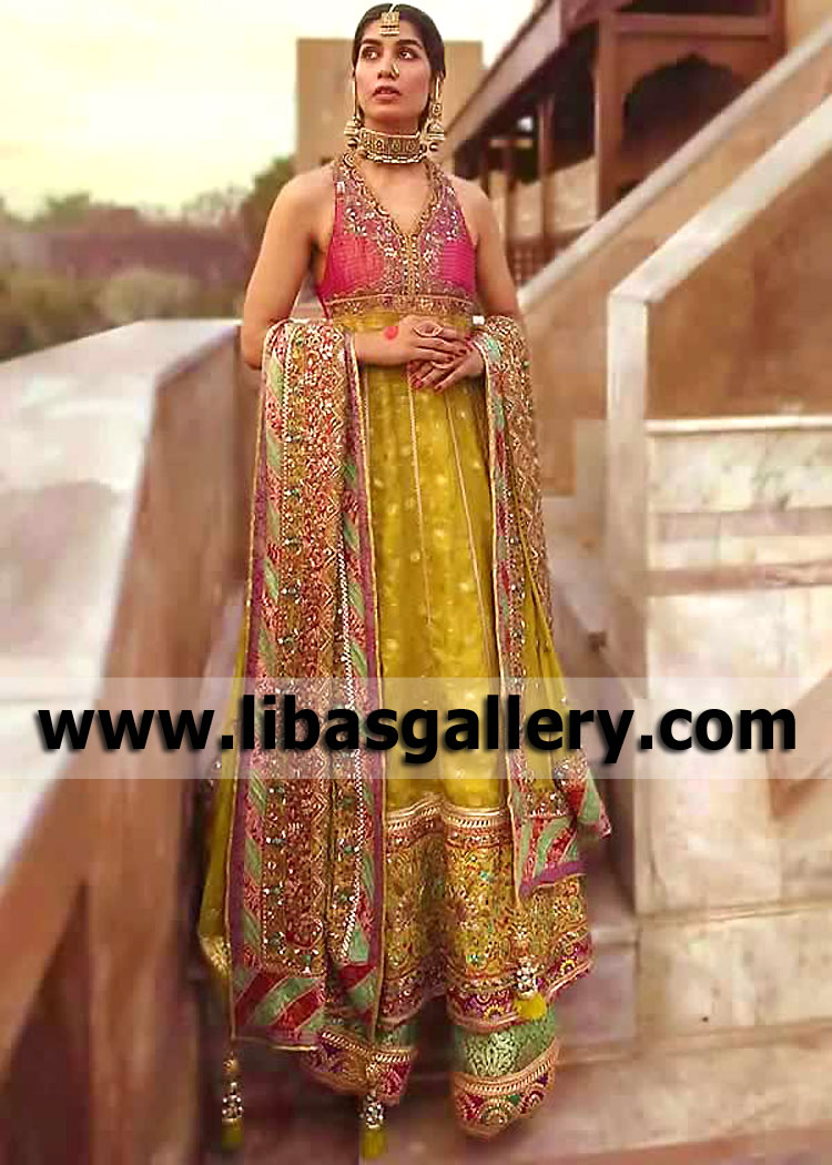 Exclusive Citrine Bridal Pishwas Dress for Your Next Major Events