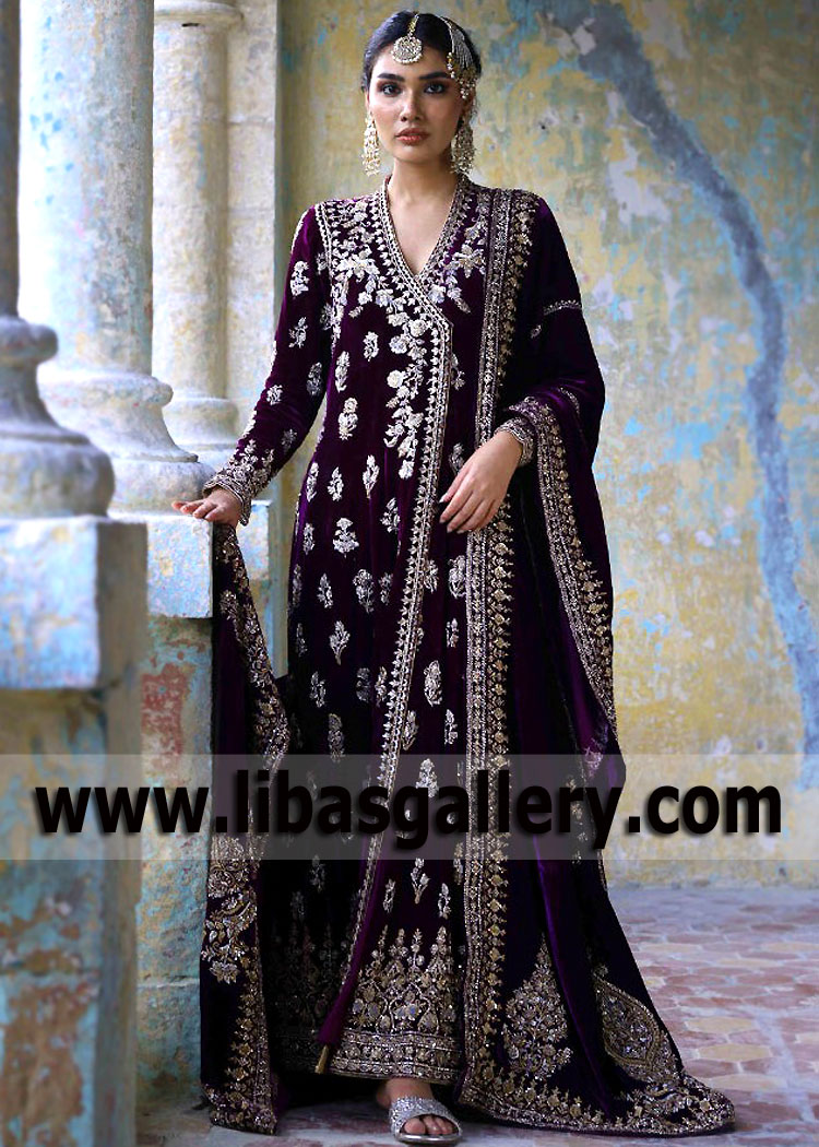 Deep Purple Laurel Designer Bridal Angrakha Dress