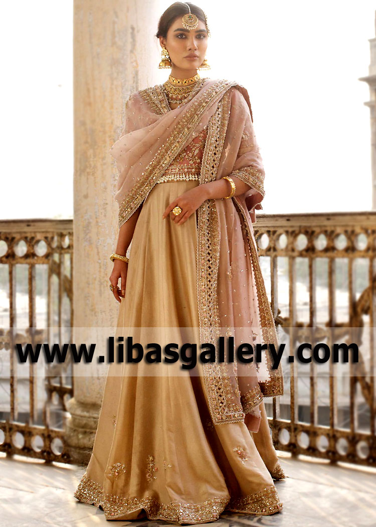 Light Gold Dusky Pink Malus High Waisted Lehenga