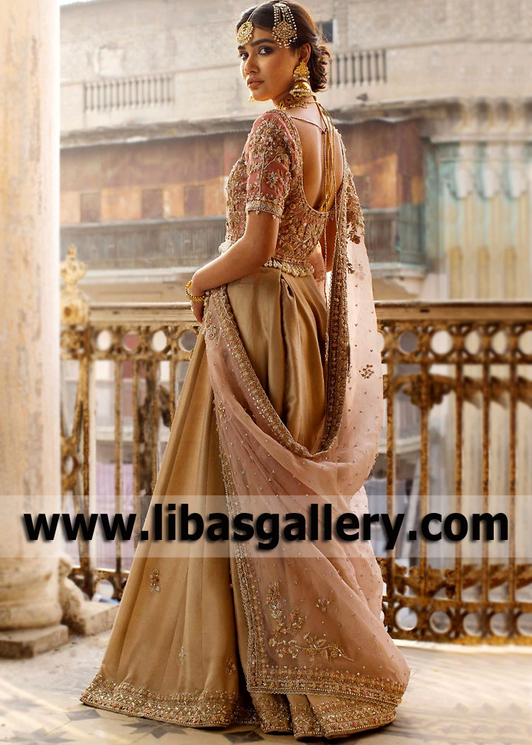 Light Gold Dusky Pink Malus High Waisted Lehenga