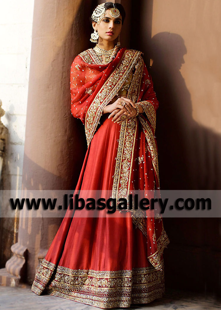 Carnelian Gold Bloom Indian Bridal Lehenga