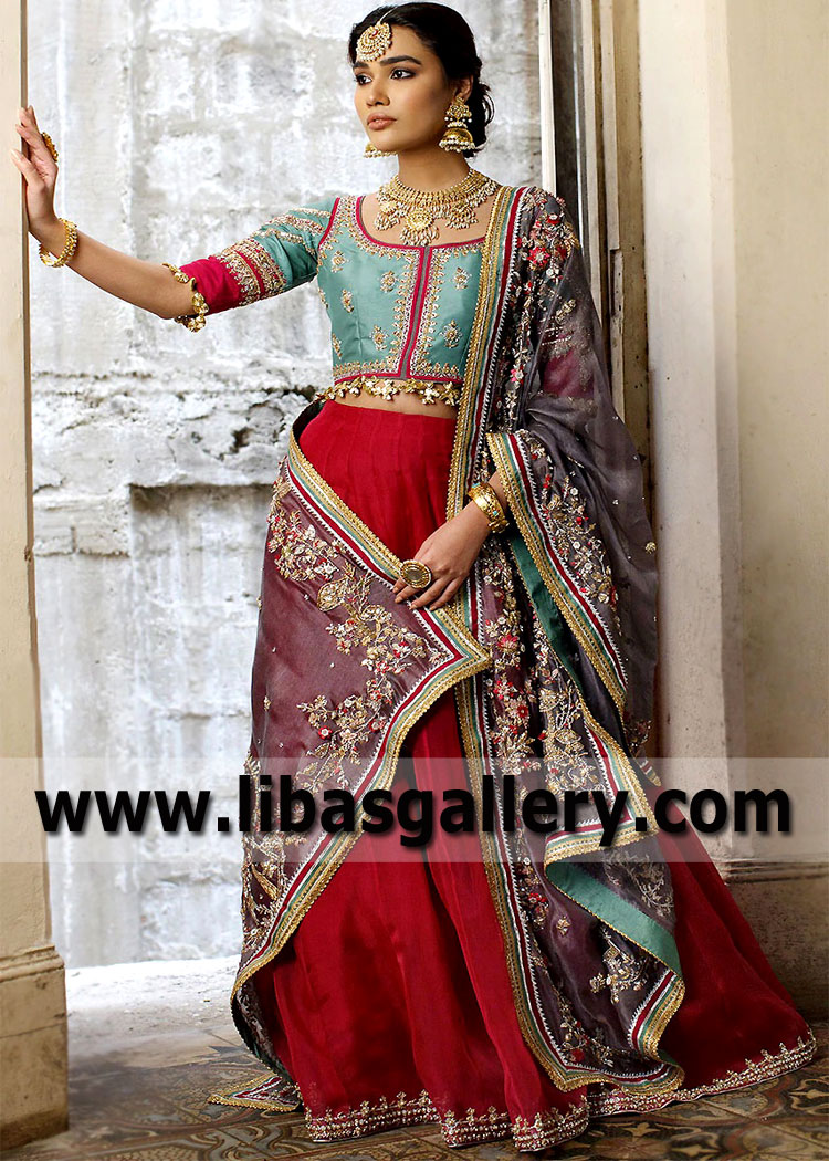 Cardinal Blue Mallow Bridal Lehenga Dress