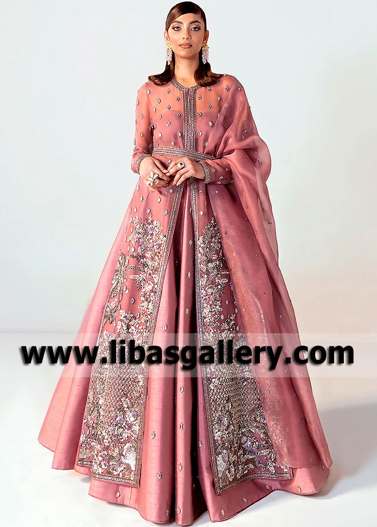 Elegant Bridal Lehenga Suit Houston Texas USA Latest Bridal Jacket Suits Pakistan