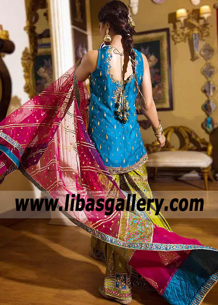 Multi Elmi Sharara for Mehndi Ceremony or Pre-Wedding Celebration