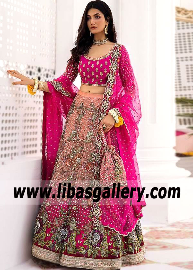 Coral Magenta Alsace Designer Bridal Lehenga