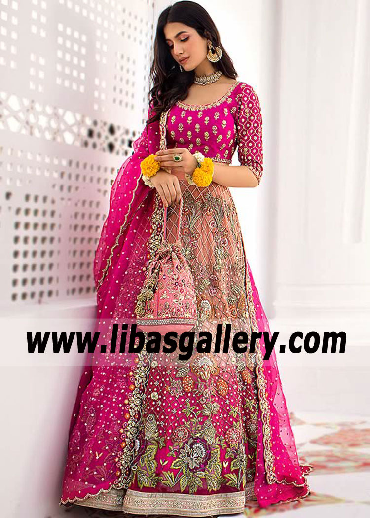Coral Magenta Alsace Designer Bridal Lehenga