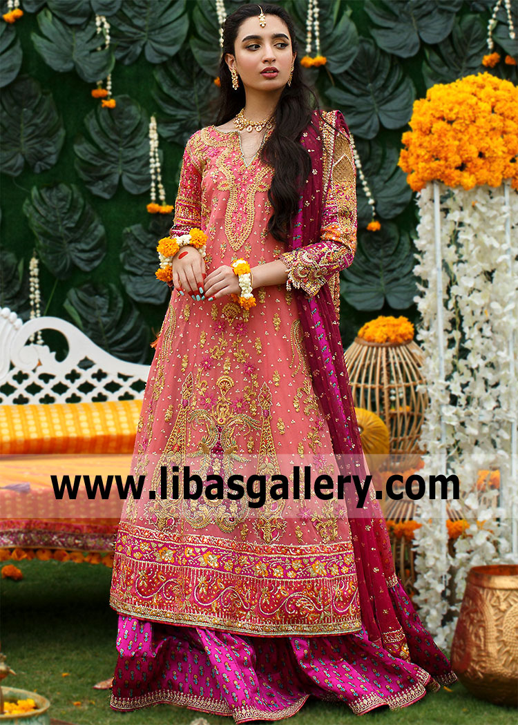 Salmon Pink Bougainvillea Lehenga for Wedding
