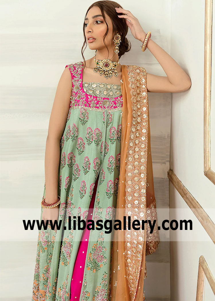 Aqua Hot Pink Lily Lehenga
