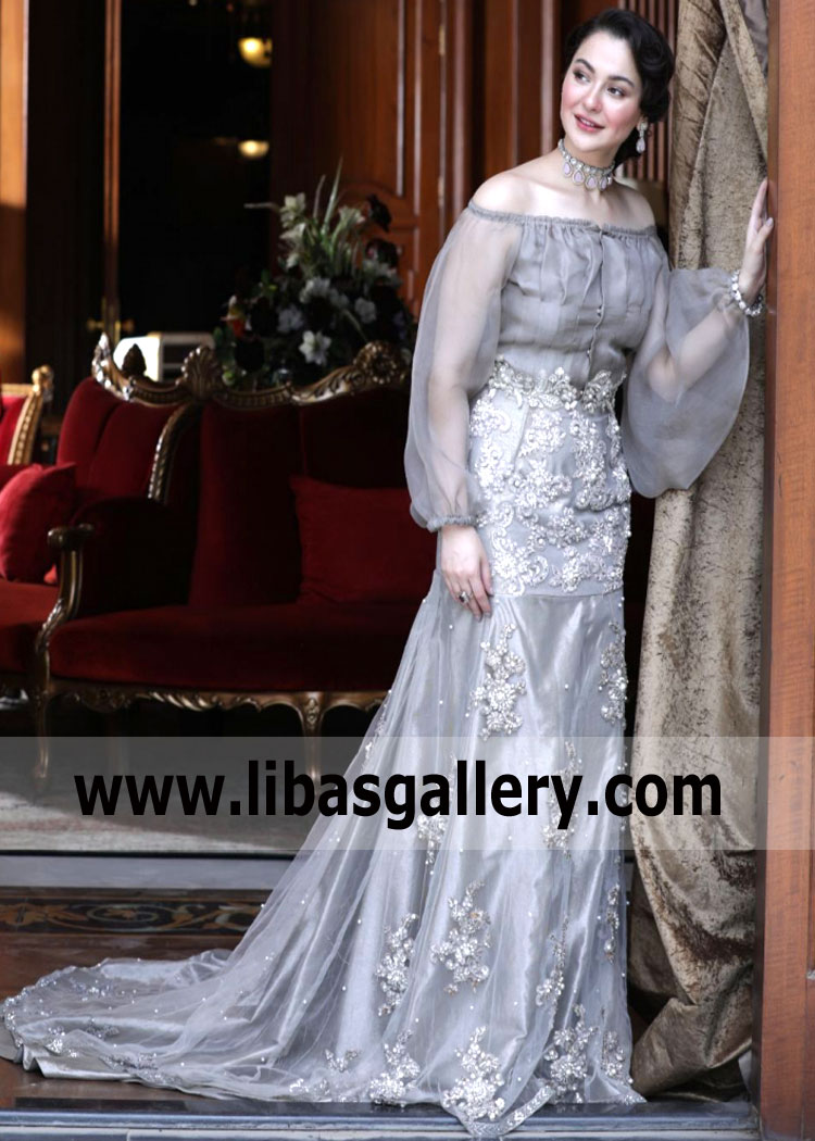 Mermaid Lehenga Dress Virginia Maryland USA Pakistani Designer Balloon Top With Mermaid Lehenga