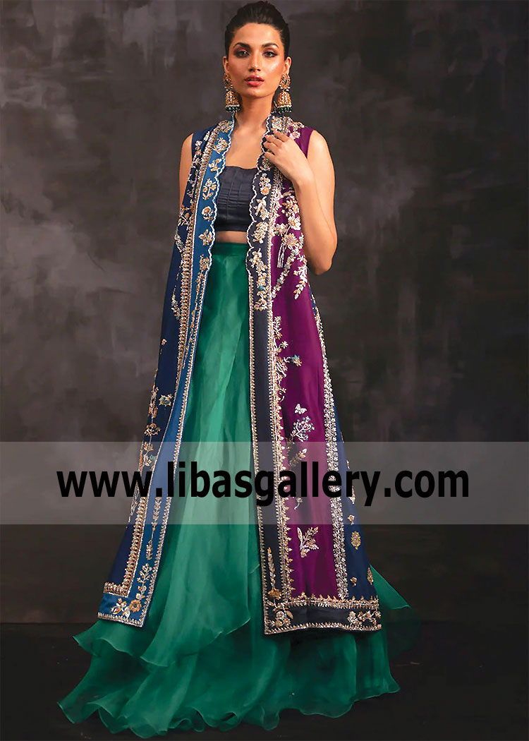 Peacock Iris Paneled Jacket For Special Occasion Wear