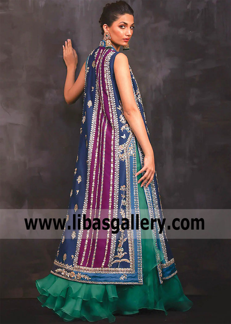 Peacock Iris Paneled Jacket For Special Occasion Wear